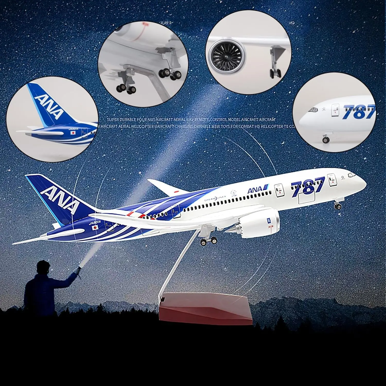 47CM 1:130 Scale B787 All Nippon Airways ANA Airlines Aircraft Model Toy with Lights and Wheels Resin Plastic Assembled Airplane