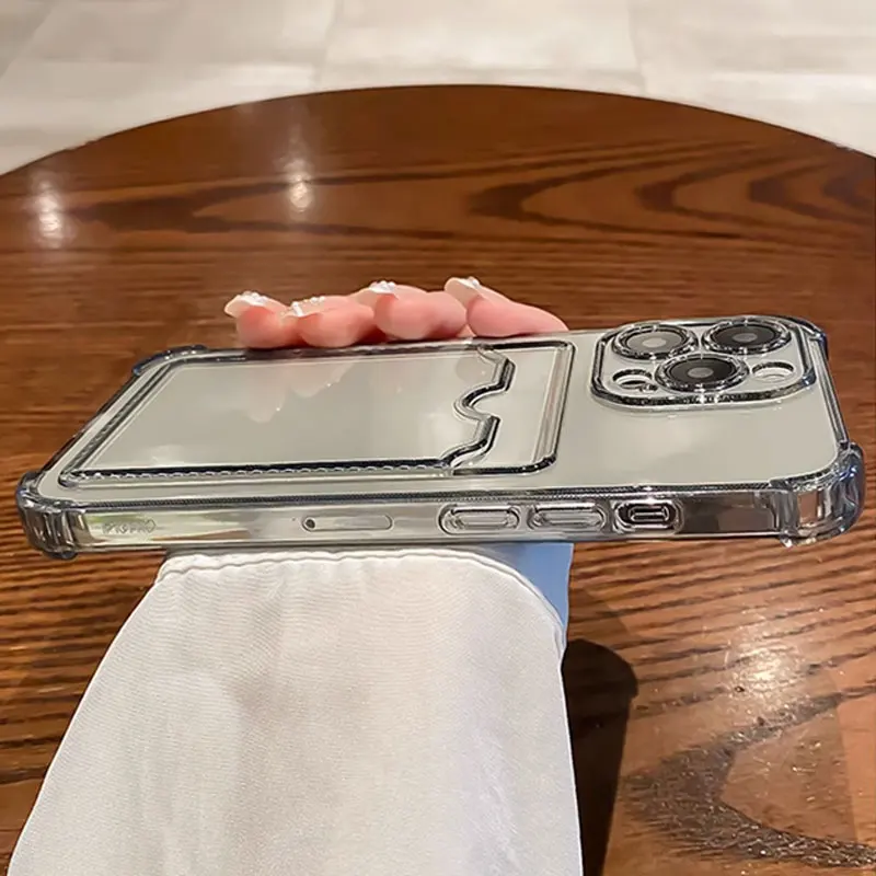 Transparent Card Slot Bag Holder Case For iPhone 16 15 14 13 12 11 Pro X XR XS Max Mini Plus Clear Wallet Shockproof Soft Cover view 5