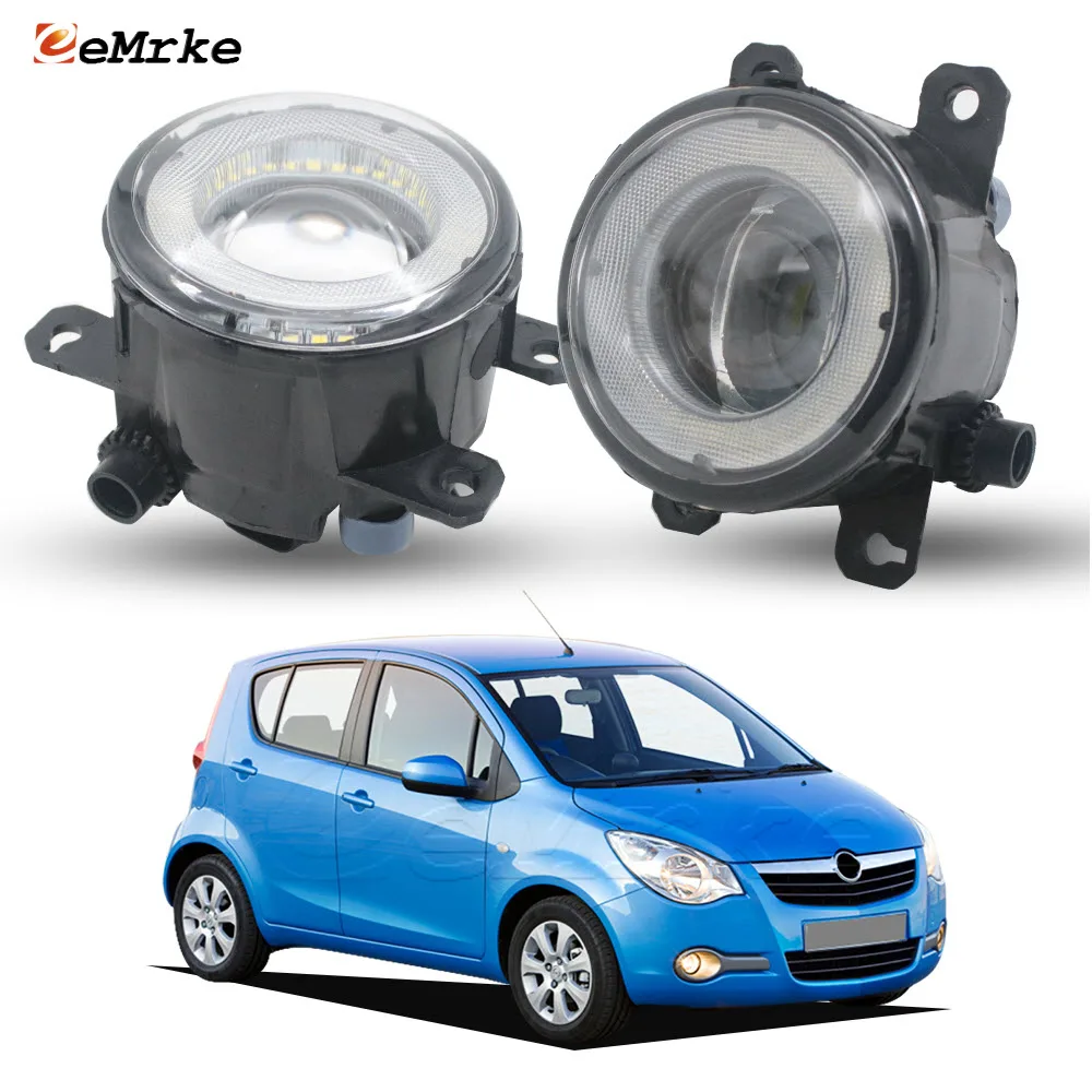 Upgrade LED Car Fog Lights Assembly with Glass Lens for Opel Agila B F68, Vauxhall Agila MK2 H08 2008-2014 Angel Eyes DRL PTF