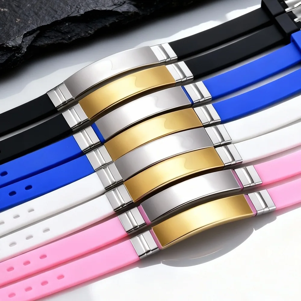 

Custom ID Bracelet for Women Men,Waterproof Soft Silicone Stainless Steel Bracelet,Medical Emergency Name Phone Bracelets