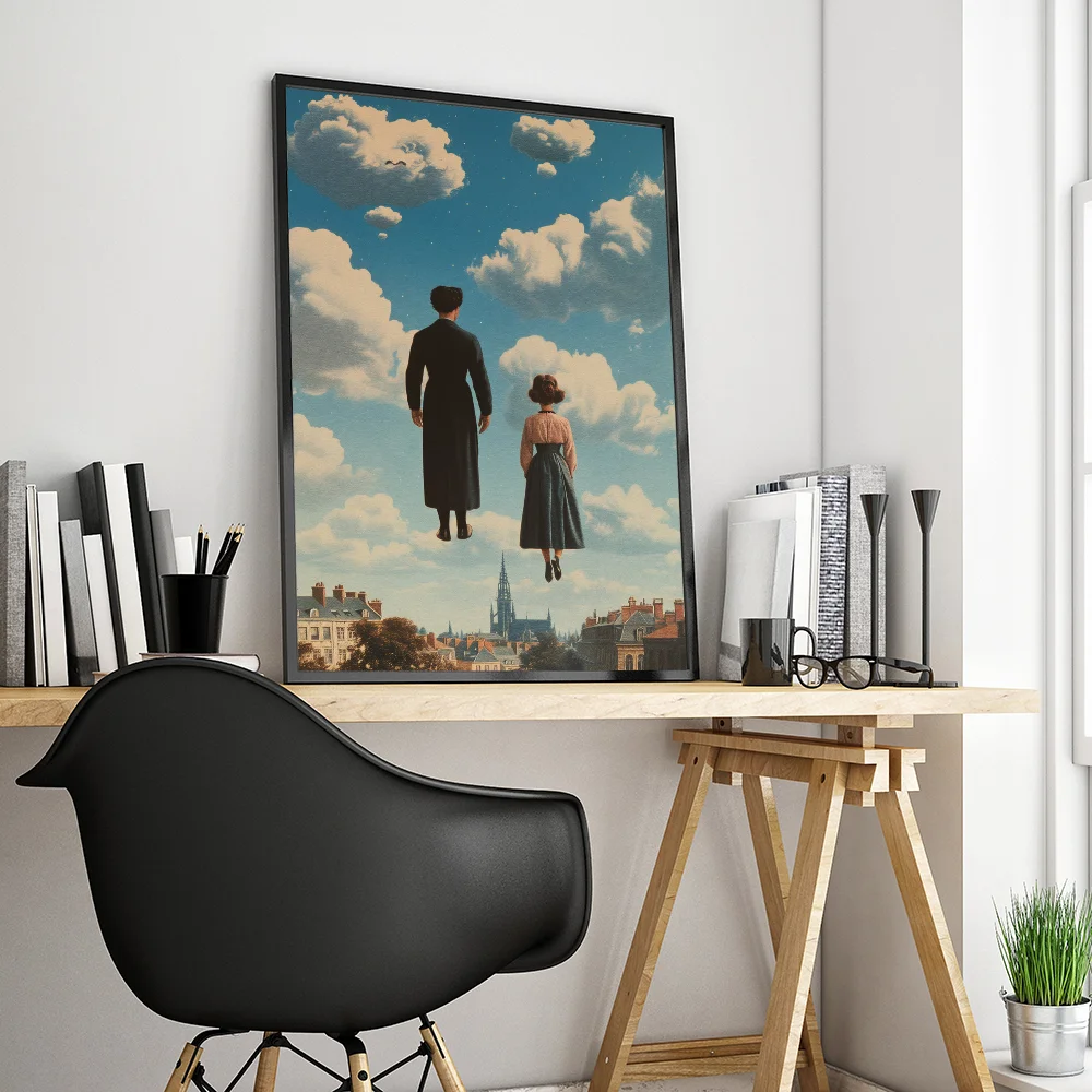 Skandynawski minimalistyczny film Rene Magritte Plakaty samoprzylepne Fantazyjna naklejka ścienna do dekoracji baru Vintage Malarstwo dekoracyjne