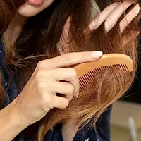 Trendy Hair Engraved Natural Peach Wood Wooden Comb Anti-Static Beard Comb Tool 5