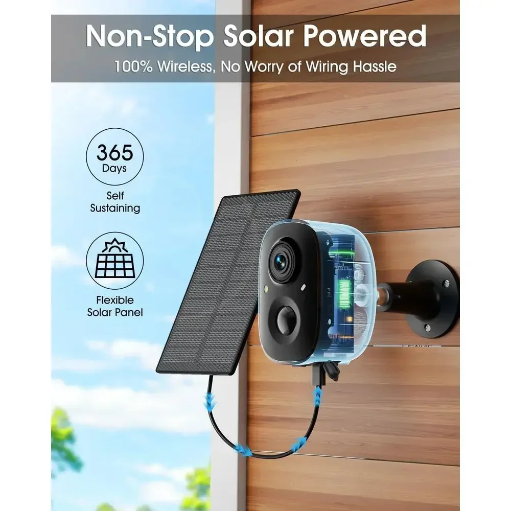 2K Solar Security Cameras Wireless Outdoor, Home Surveillance System w/ 4.4in Monitor, 128G TF Card, No Monthly Fee, Color Night