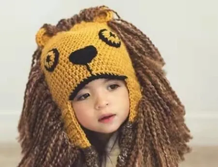 Ins New Halloween Party Hat Children Animal Shape Cute Funny Braided Cap Kids Winter Warm Little Lion Creative Woolen Headgear