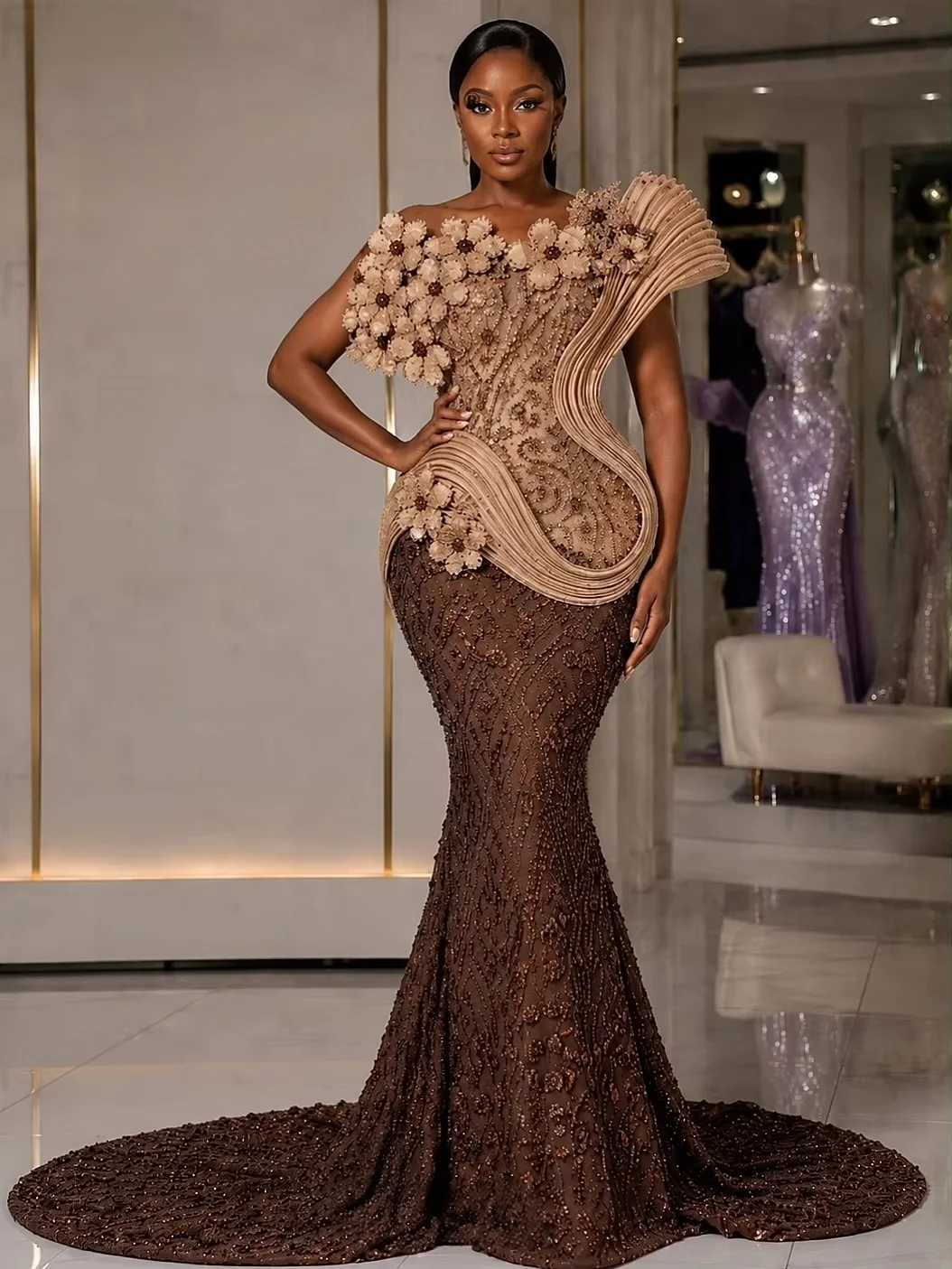 Luxuriöse Abendkleider im orientalischen Stil, Meerjungfrauen-Schnitt, transparent, mit Perlen verziert, südafrikanisch, Dubai, saudi-arabisch, für schwarze Mädchen, Ballkleid, maßgeschneidert