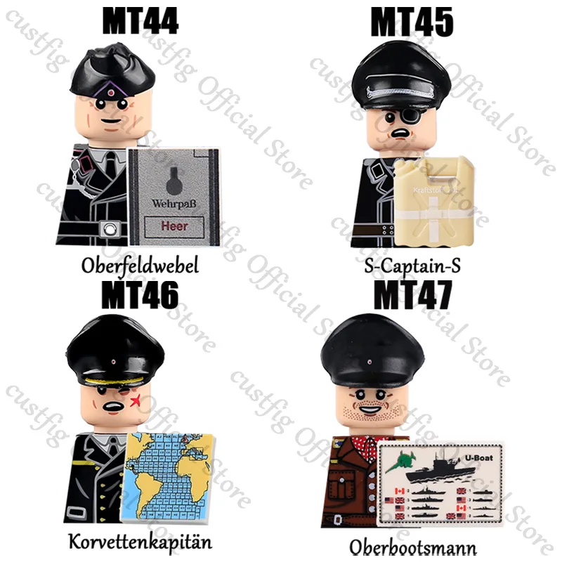 

Фигурки солдат Второй мировой войны, строительный блок, немецкий офицер, капитан пехоты, военная армия, сержант, основная карта, аксессуары для оружия, кирпичная игрушка