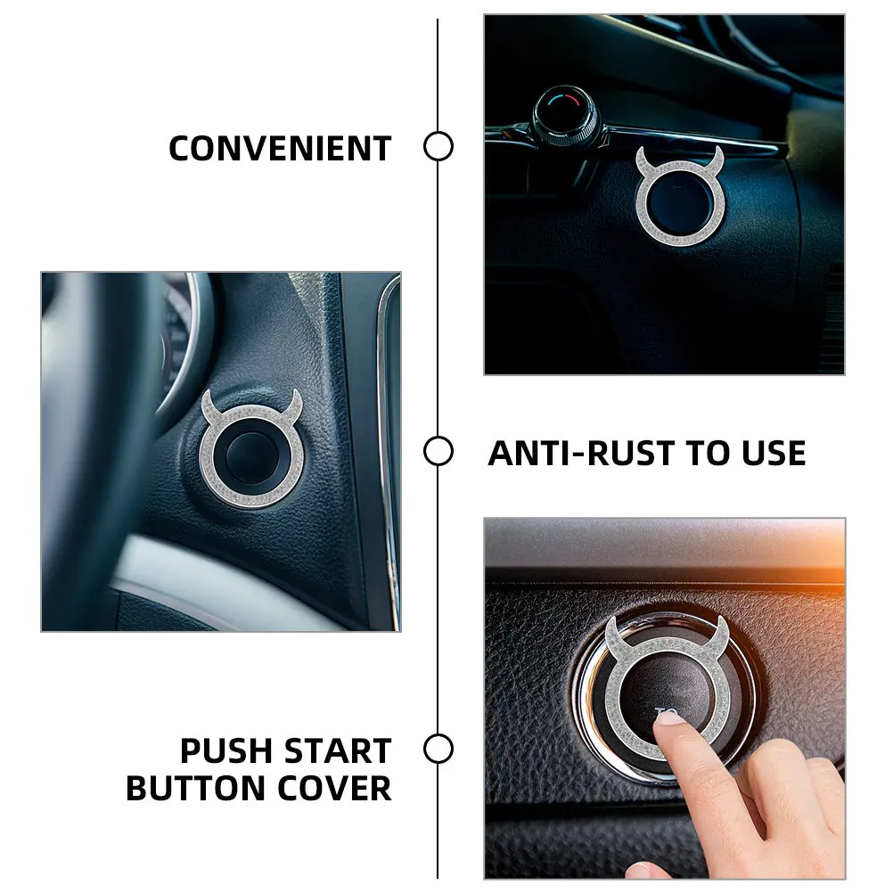 Push to Start Button Cover Zinc Alloy Rhinestone Decoration Sticker Car Interior Accessories Engine Start Stop Button Cover