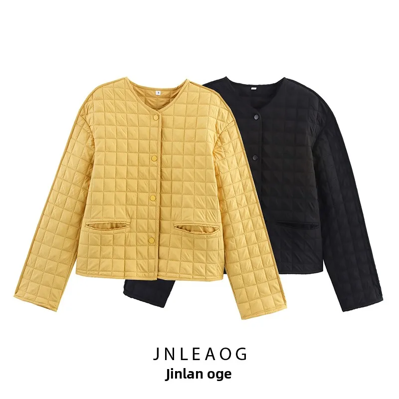 

Faionable Осенняя женская хлопковая куртка в клетку, два цвета, свободная посадка из полиэфирного волокна, длинная све, круглая, Ne Bu...