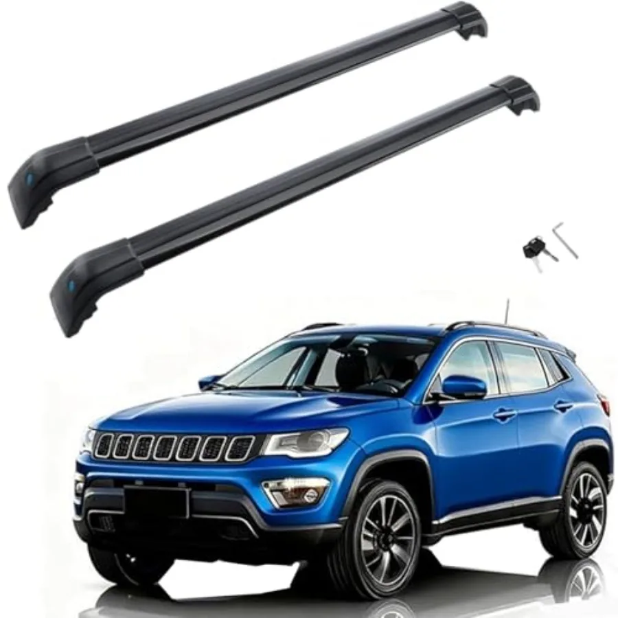 رف السقف العلوي عبر القضبان رف الأمتعة السكك الحديدية البضائع لسيارة جيب كومباس 20172021 الألومنيوم الأسود تصميم متين وخفيف الوزن لـ Ou #1