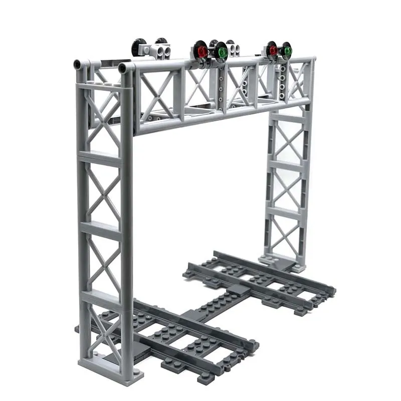 Kleine Bouwstenen Trein Scène Onderwijs Verhogende Rail/Verkeer Licht/Track/Spoorweg Tunnel Grot Onderdelen voor Montage Bricks speelgoed