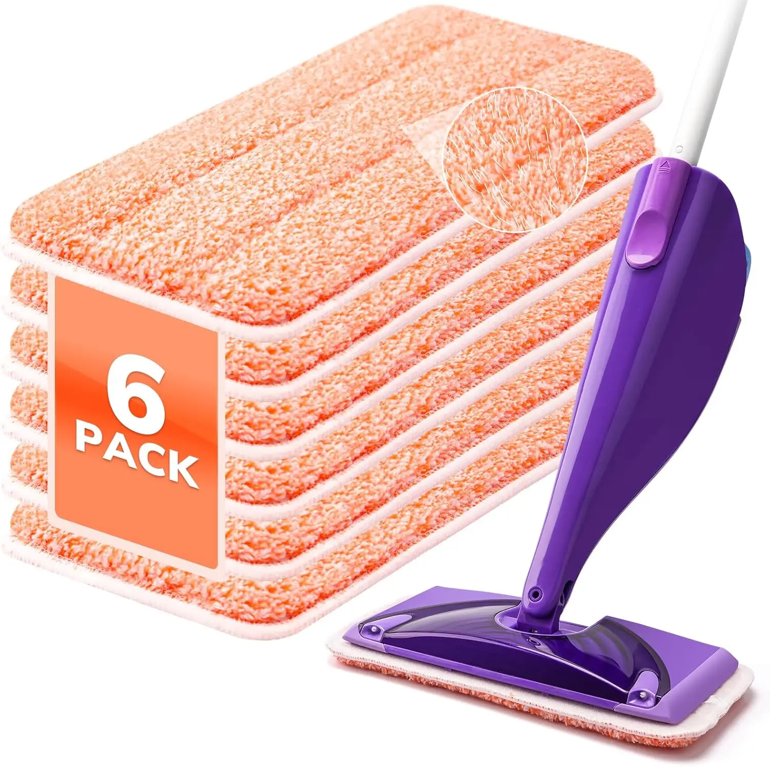 

Reusable Microfiber Mop Pads 6 Pack, Washable Wet Dry Floor Cleaning Pads with Enhanced Scrubbing Power