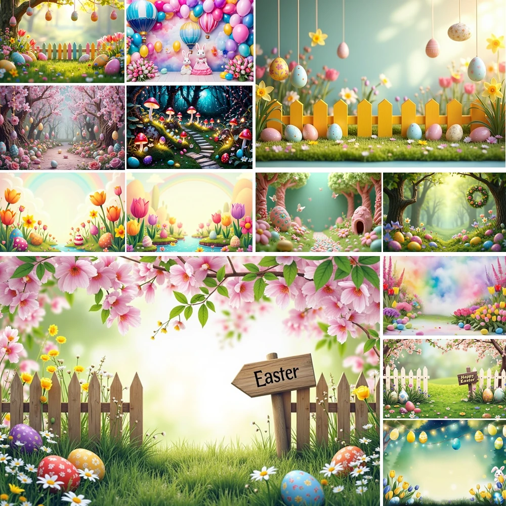 

MOON.QG Easter Spring Photography Background Bunny Balloon Cluster Signboard Backdrop Children Wallpaper Decoration Accessories