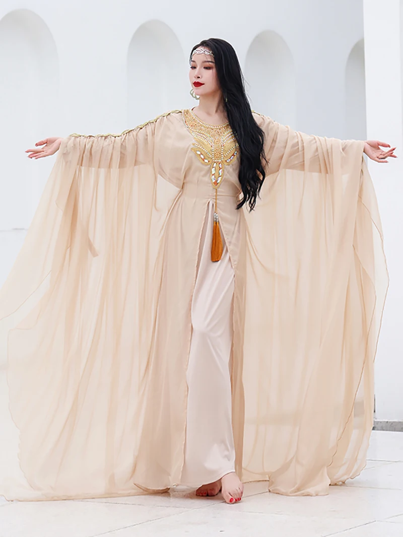 Dames Volwassen Saidi Dance Dress Side Split Robe Buik Performance Team Jurk Wedstrijd Kostuum Training Rave Outfits Danskleding