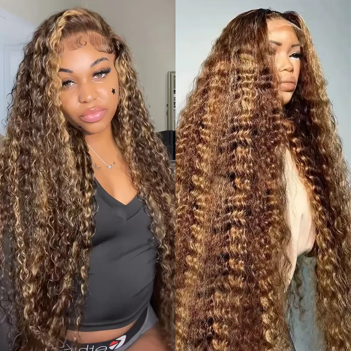 

Парик из 100% натуральных волос с глубокими волнами и 220% объемом, 13x6 HD кружевной фронтальный парик, медово-русый, 13x4 кружевной фронтальный парик, цветной кудрявый парик с водными волнами