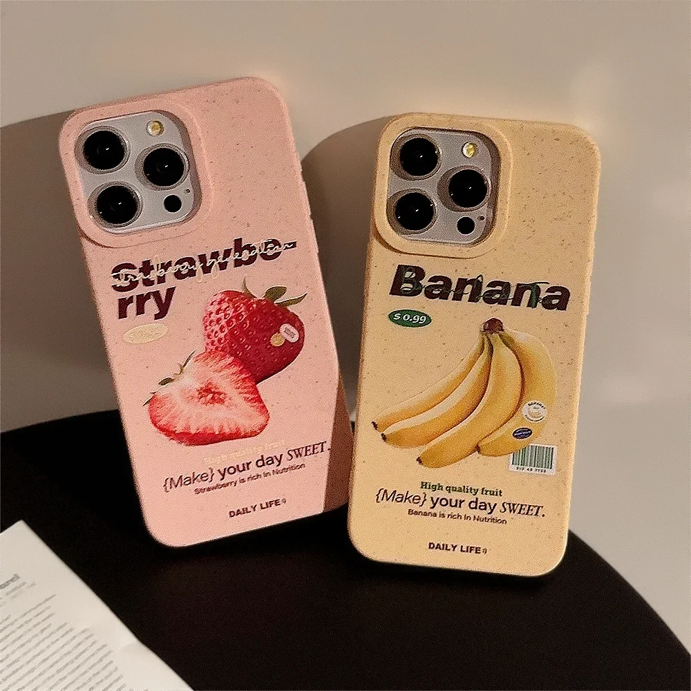 Ins Korean Cute Strawberry Banana wheat Phone Case For iPhone 16 15 14 13 12 11 Pro XS Max 7 8 Plus Y2KGirl Shockproof Cover