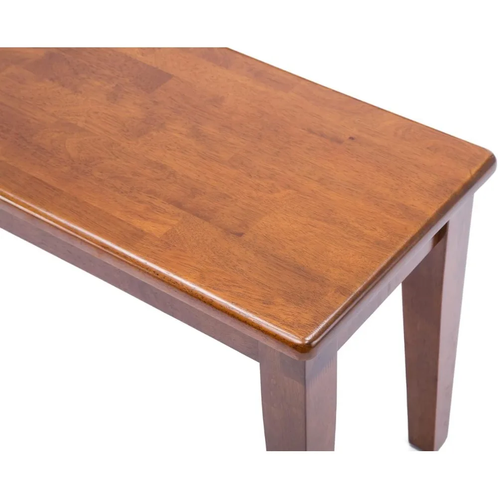 Modern Farmhouse Dining Bench, Walnut Finish, Rubberwood Frame, Backless Seating for 2, Easy Assembly