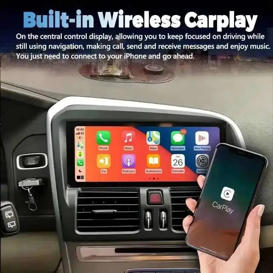 Android 15Carplay RHD LHD Car Radio For Volvo XC60 2009-2017 Android Auto Stereo 4G GPS Navigation Audio Player Bluetooth WIFI