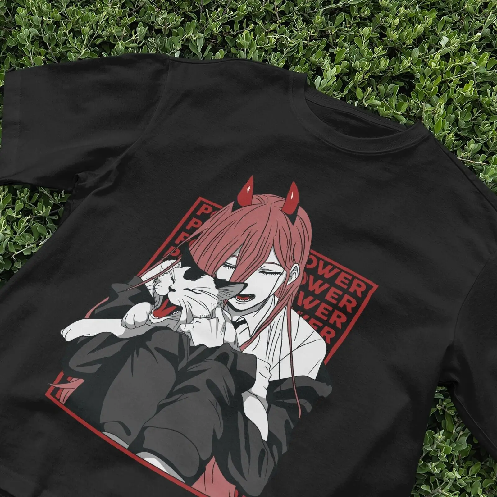 

Anime Girl with Cat T-Shirt | Cool Red Manga Art Tee | Unisex Power Graphic Shir