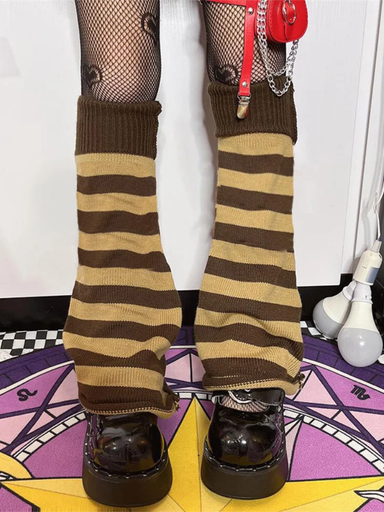 E-girl Kawaii Leg Warmers Knitted Sock Harajuku Gothic Mall Vintage Striped Knee-length Long s Women Y2k Emo Alt Flare 