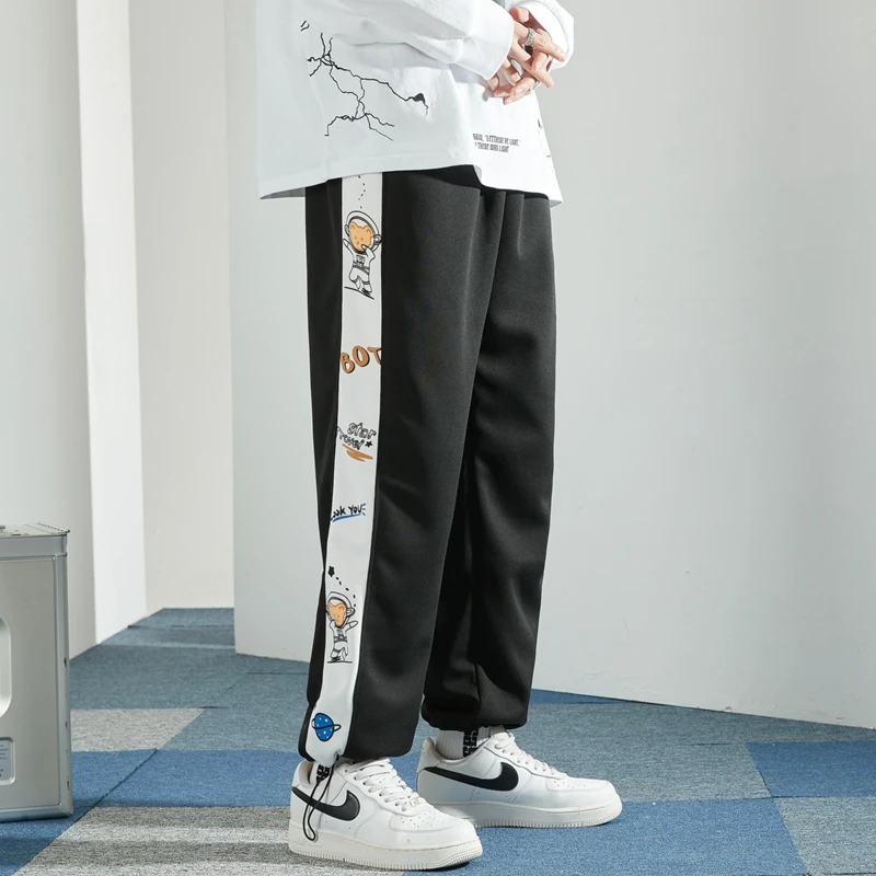 Spring Autumn Men's Cartoon Letter Printed Elastic High Waisted Pockets Casual Ankle Tied Lantern Harlan Trousers Fashion Pants