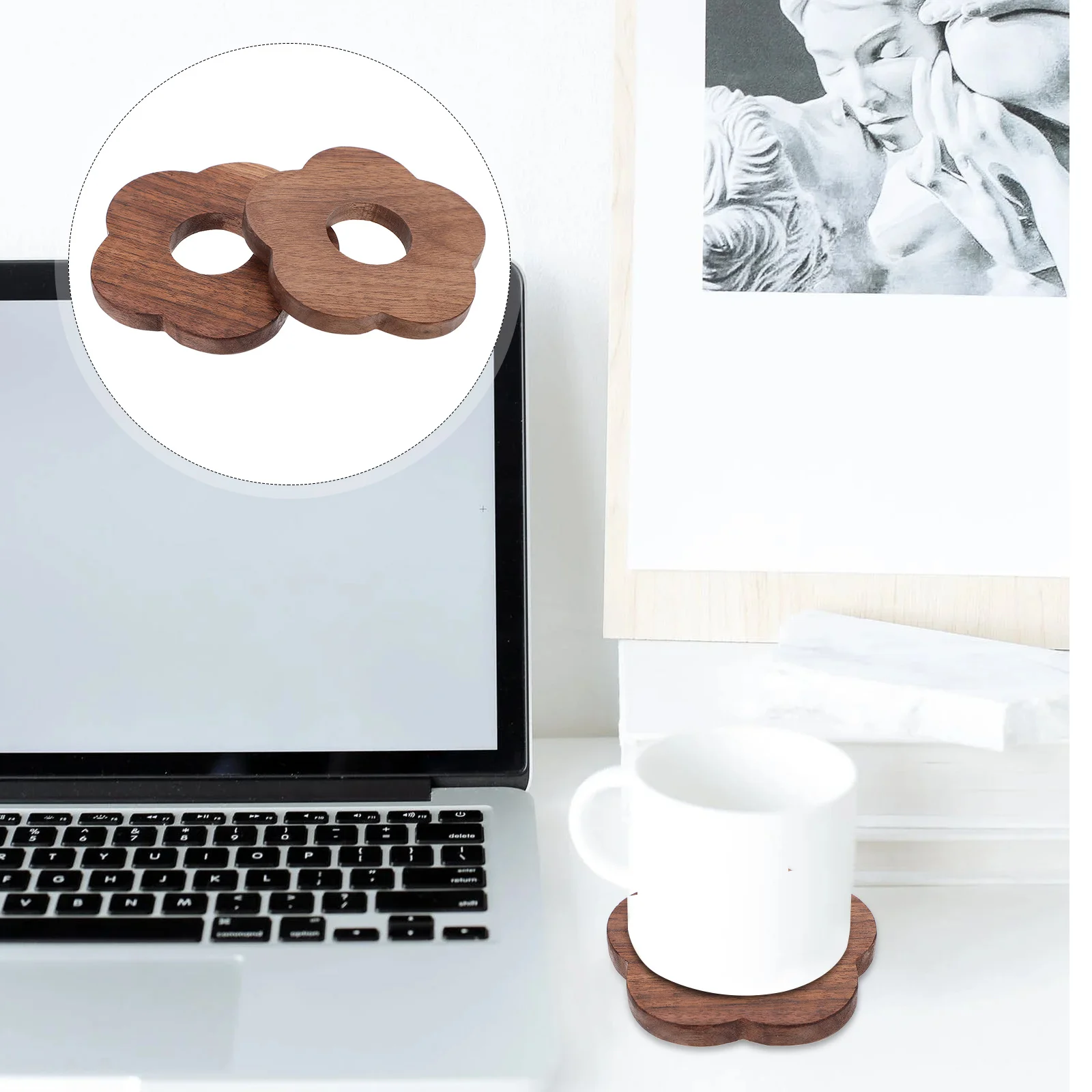

2Pcs Cup Mats Wooden Heat Resistant Anti Skid Coasters Cushion Mat for Kitchen Dining Household Cup Mat Wood Coaster