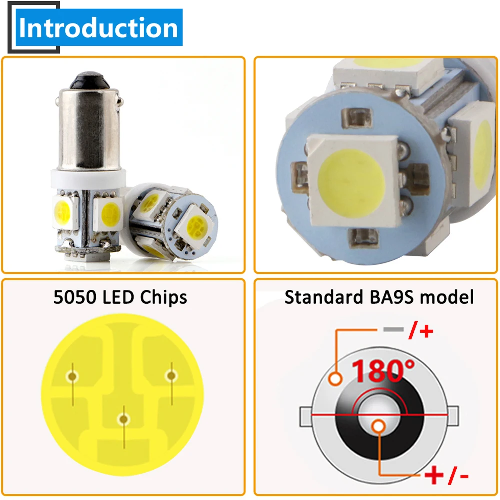 50pcs No-polar AC DC 6V 6.3V BA9S GE44 47 1895 64111 5050 5SMD Pinball Game Car Light White Blue Red Green Amber Pink Warm white