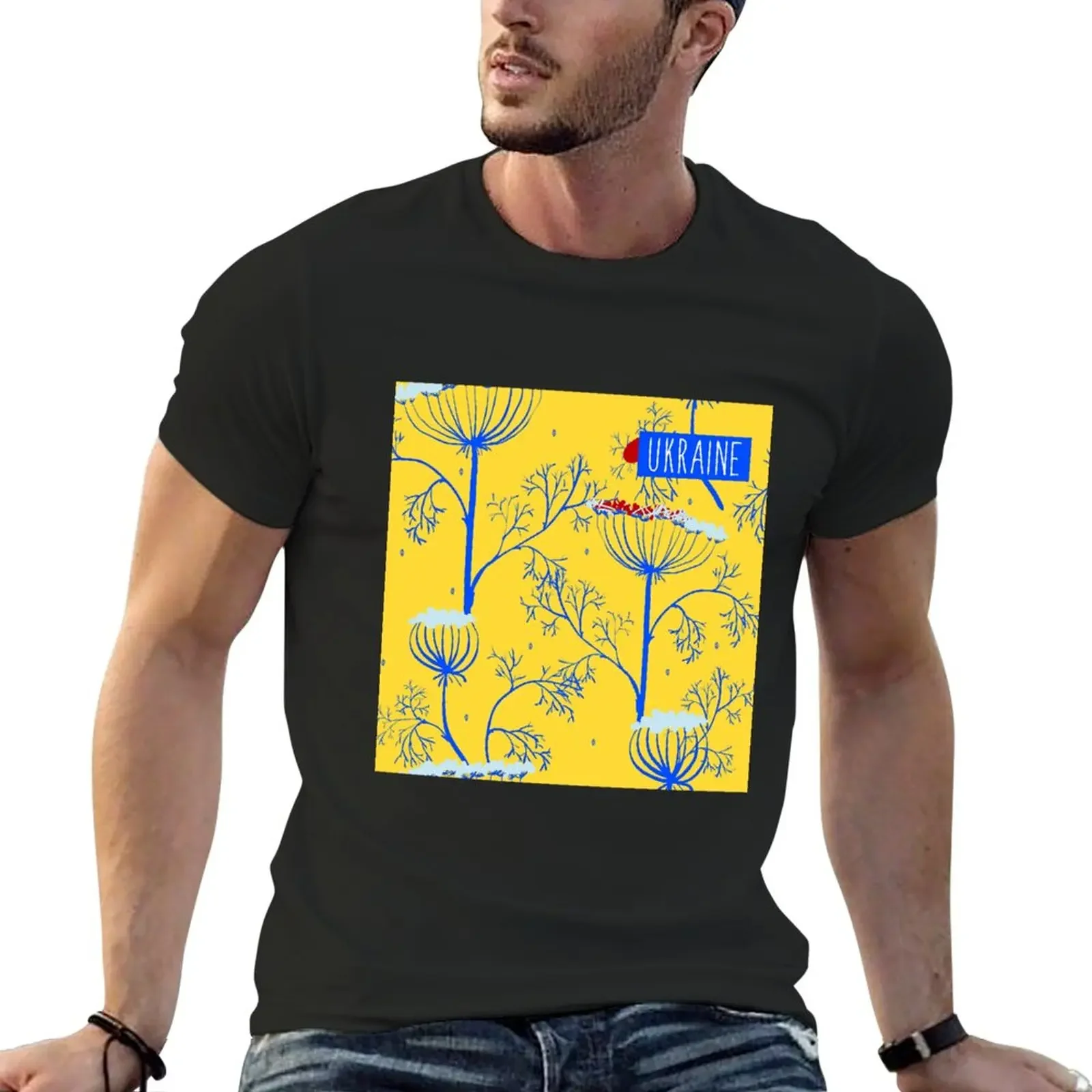 

New ornament of dill plants in the colors of the Ukrainian national flag T-Shirt plus size tops Anime t-shirt t shirt for men