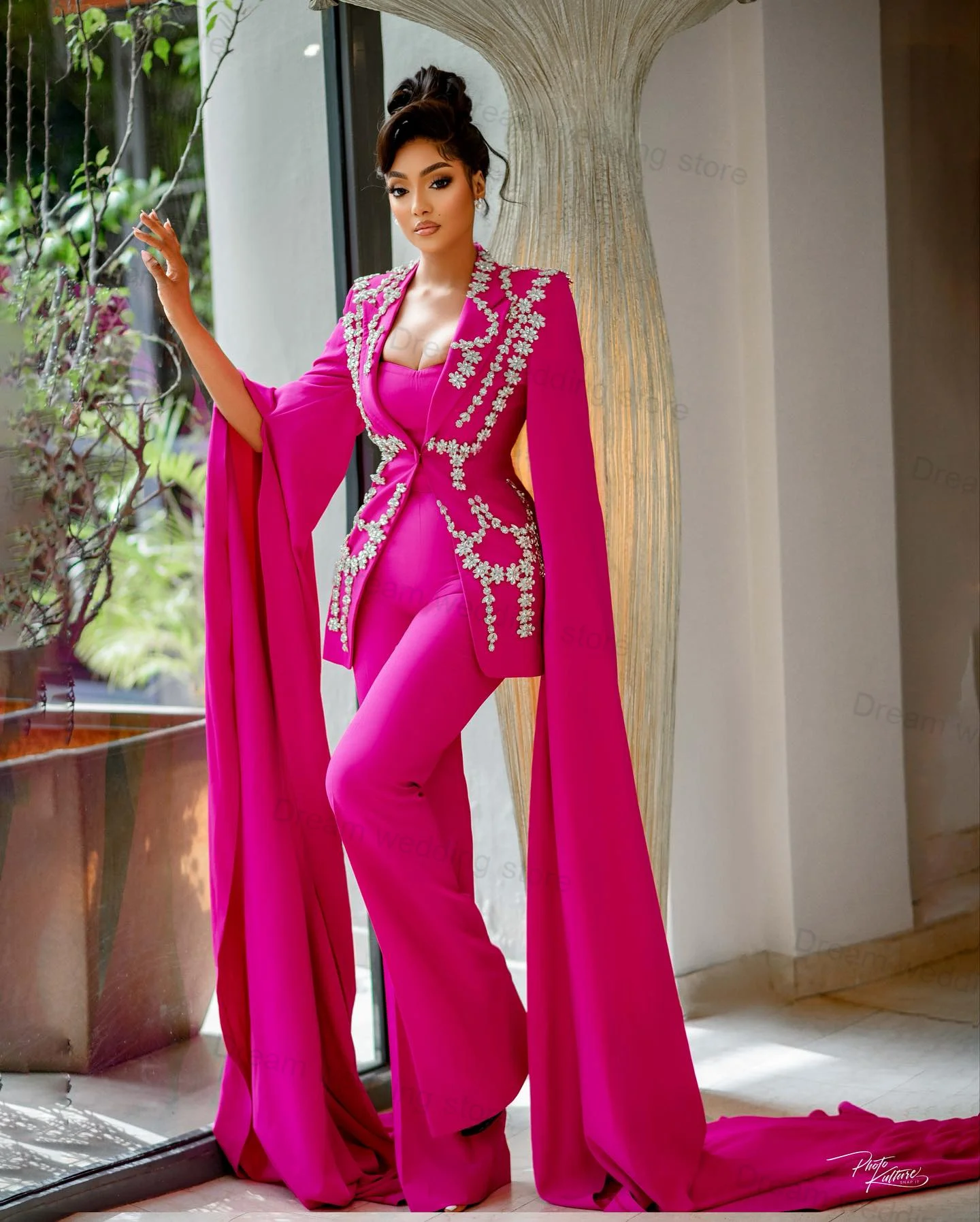 Luxury Women Suits Pants Set 2 Pieces Crystals Wedding Tuxedos Blazer With Long Sleeves+Trousers Prom Party Jacket Customized
