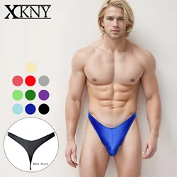 XCKNY satin glossy men thongs Low rise V-shaped larger T-shaped trousers glossy pants bikini high split bottoming underpants