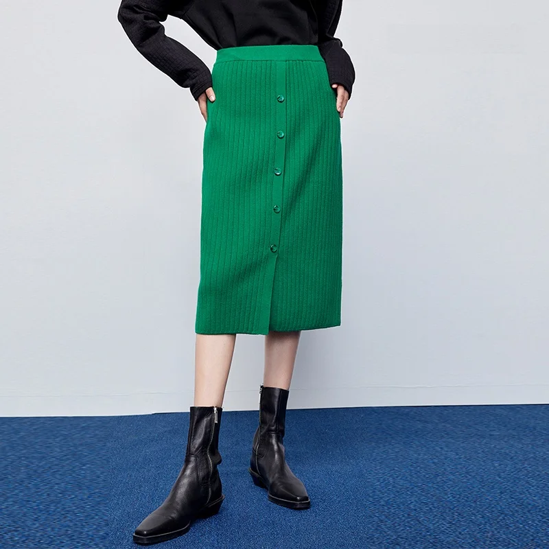 

Зимняя новинка XMOOM: женская вязаная юбка с пуговицами, однорядная застежка, высокая талия, длинная юбка для офиса