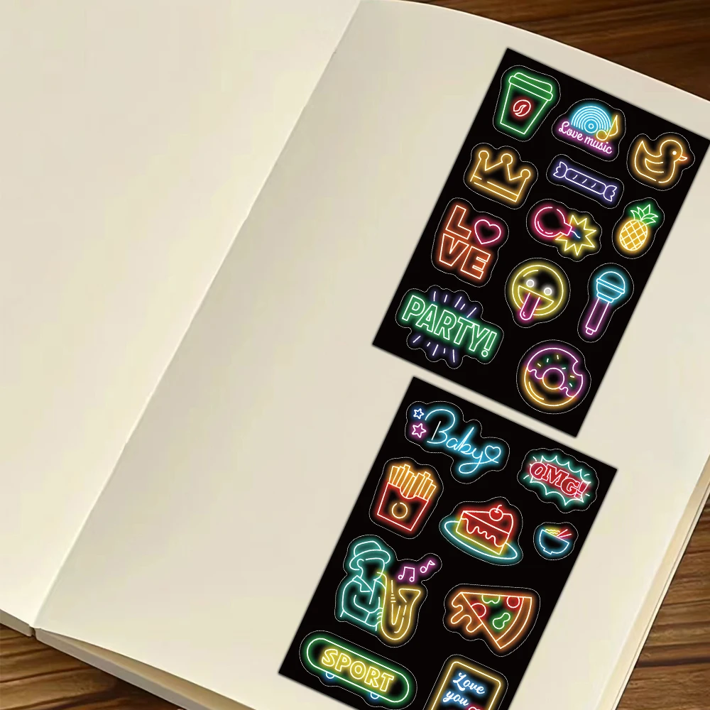 Neon Cartoon Collar Sticker, Original, Cute Handbook, Phone Case, Notebook, Desktop Decoration, Impermeável, 8pcs