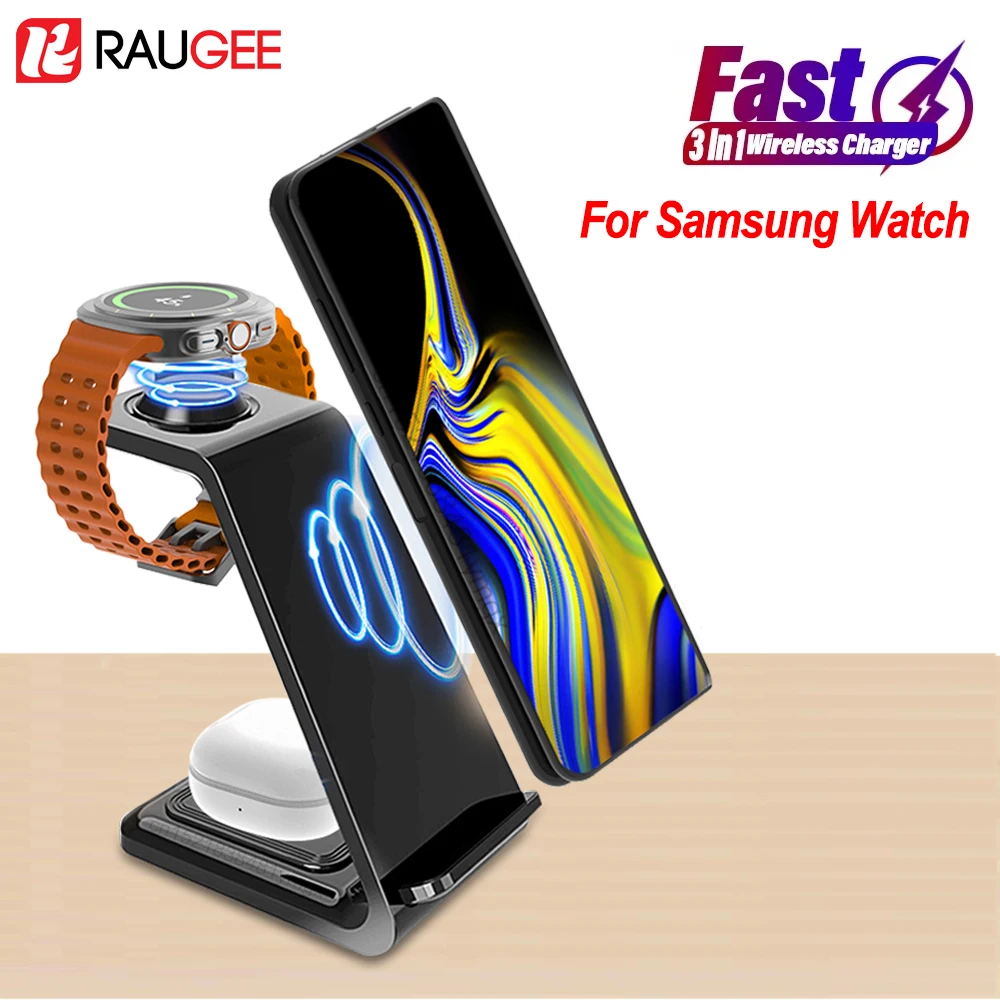Wireless Charger Stand for Samsung S24 S23 S22 21 Ultra 3 in 1 Fast Wireless Charging Station for Earpbuds Samsung Watch