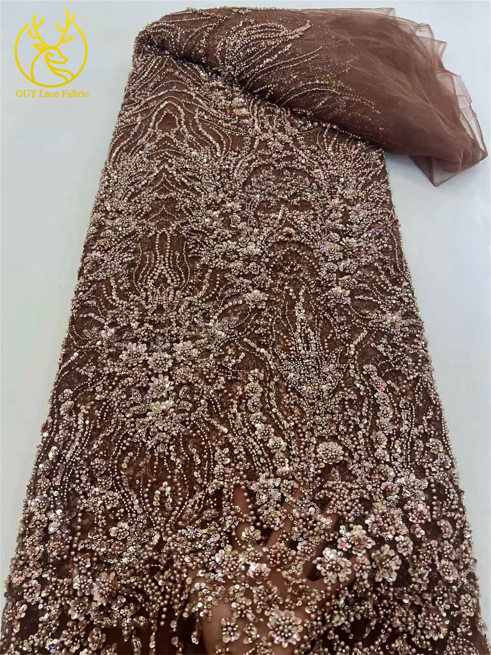 2026 Afrika Bräutigam Perlen-Spitzenstoff 5 Yards Hochwertige Französische Pailletten-Spitze für Braut Hochzeits-Abendkleid Nähen – Detail 16