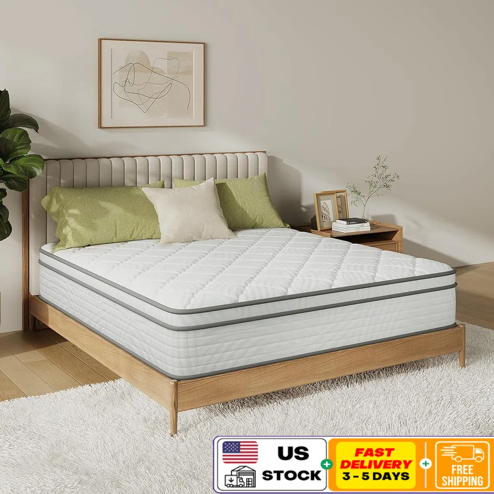 10 Inch Hybrid Mattress King Size with Pocket Springs Pressure Relief Comfortable Support Back Pain Stomach Sleepers in a Box