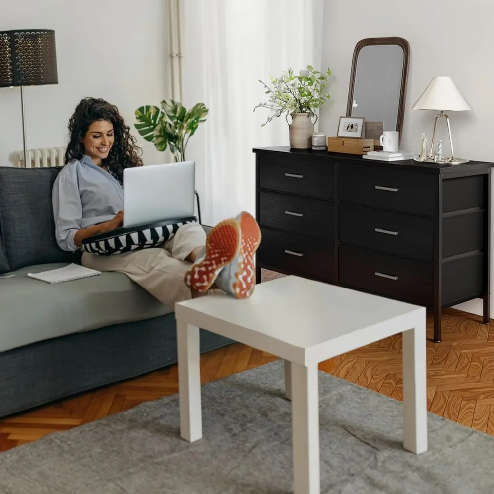 خزانة ملابس سوداء كبيرة لغرفة النوم 6 أدراج، وخزائن قماش واسعة وصناديق ذات أدراج حديثة