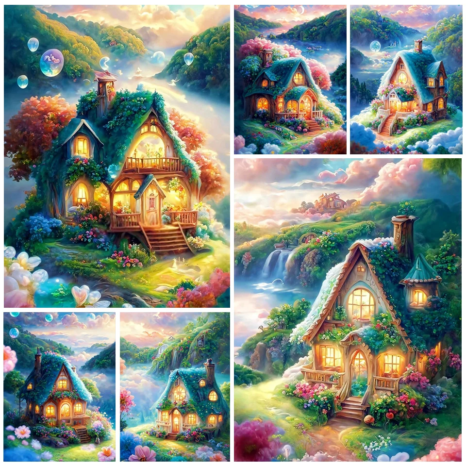 DIY 5D Diamond Painting New Fantasy Fairy Tale House Full Diamond Embroidery Landscape Cross Stitch Rhinestone Handicraft YG4646