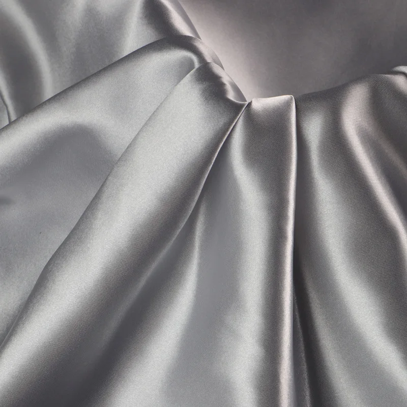 Silver Grey Silky Satin Fabric for Clothing, Background Accessories and Lining Material, By the Meter