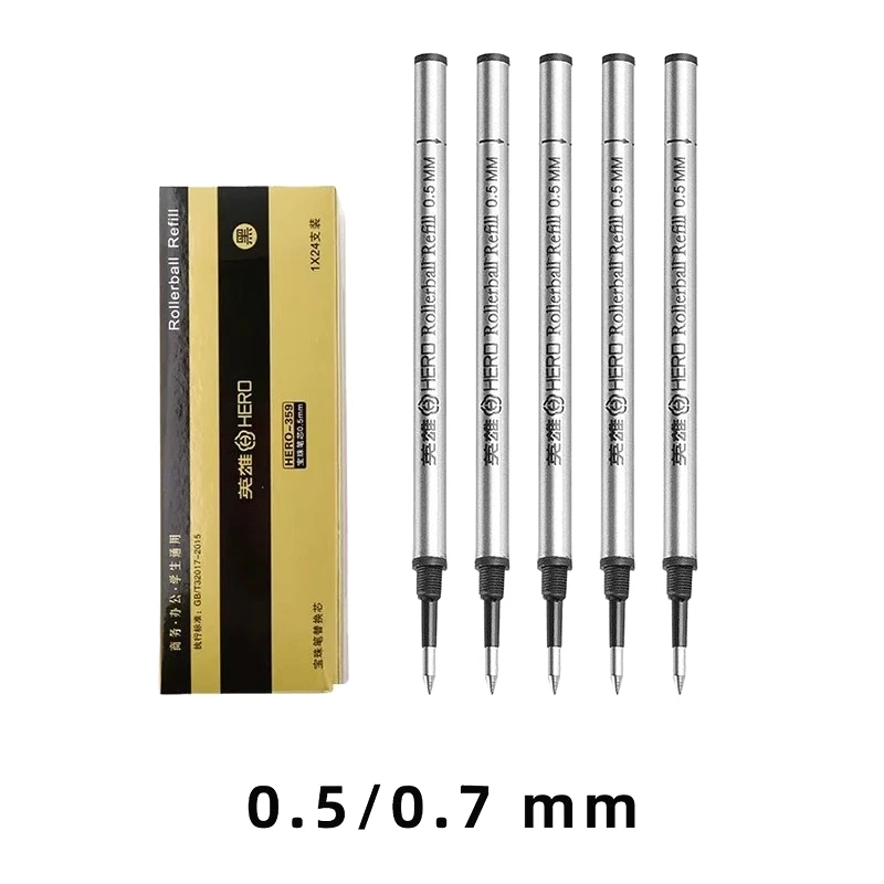 

Стержень для шариковой ручки Hero Pen Core, черные гелевые ручки, сменный сердечник 0,5 мм/0,7 мм, металлические быстросохнущие шариковые ручки, канцелярские принадлежности