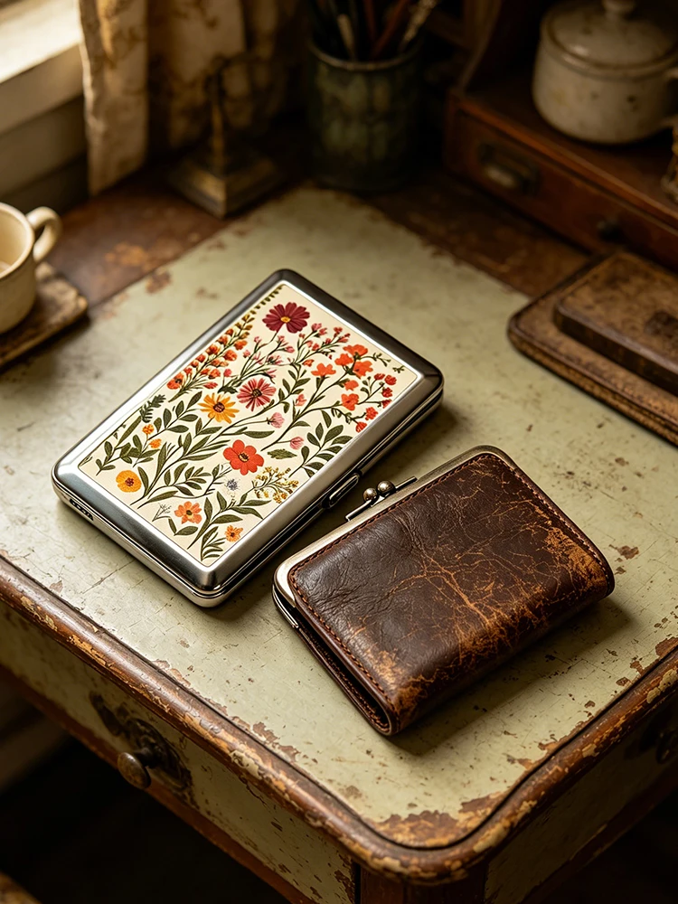 Vintage-Stil Metall-Zigarettenetui im Art-Deco-Design, Schlankes Etui für Blunts, Vielseitiges Etui für Karten und Bargeld für Damen und Herren – Detail 13