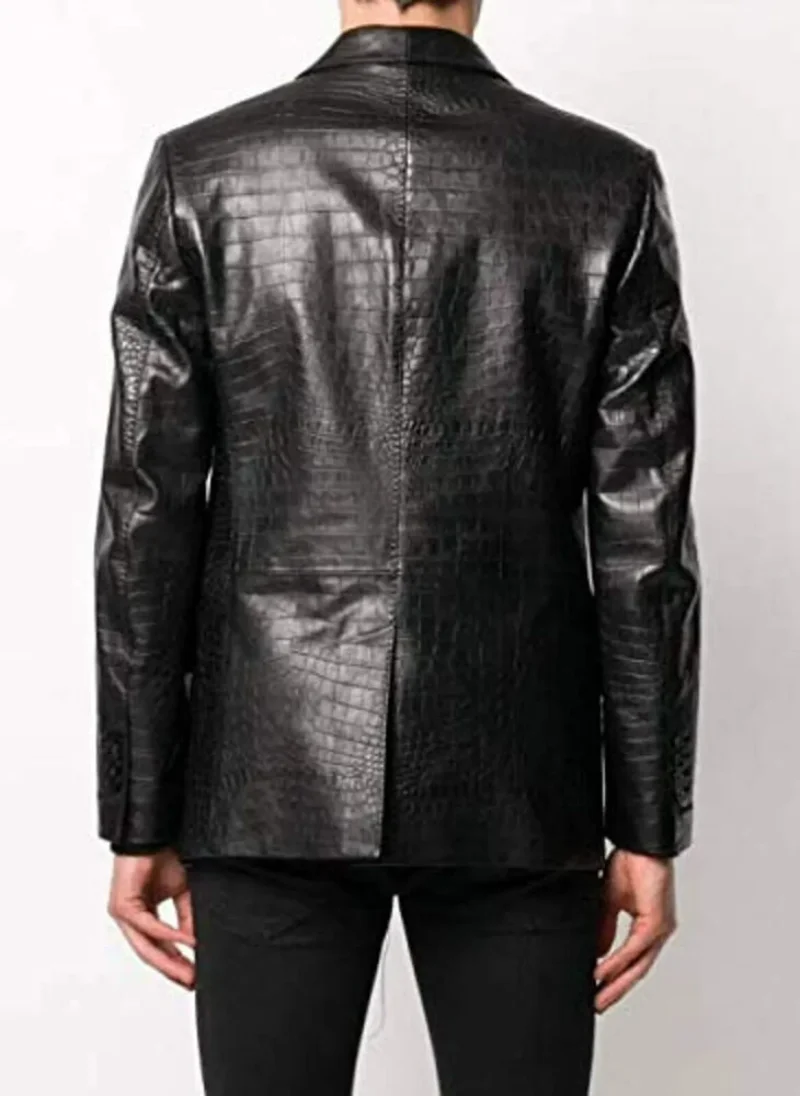 Men Croc-effect Leather Jacket Leather Blazer for Men Suit Leather Coat European and American Fashion Trend