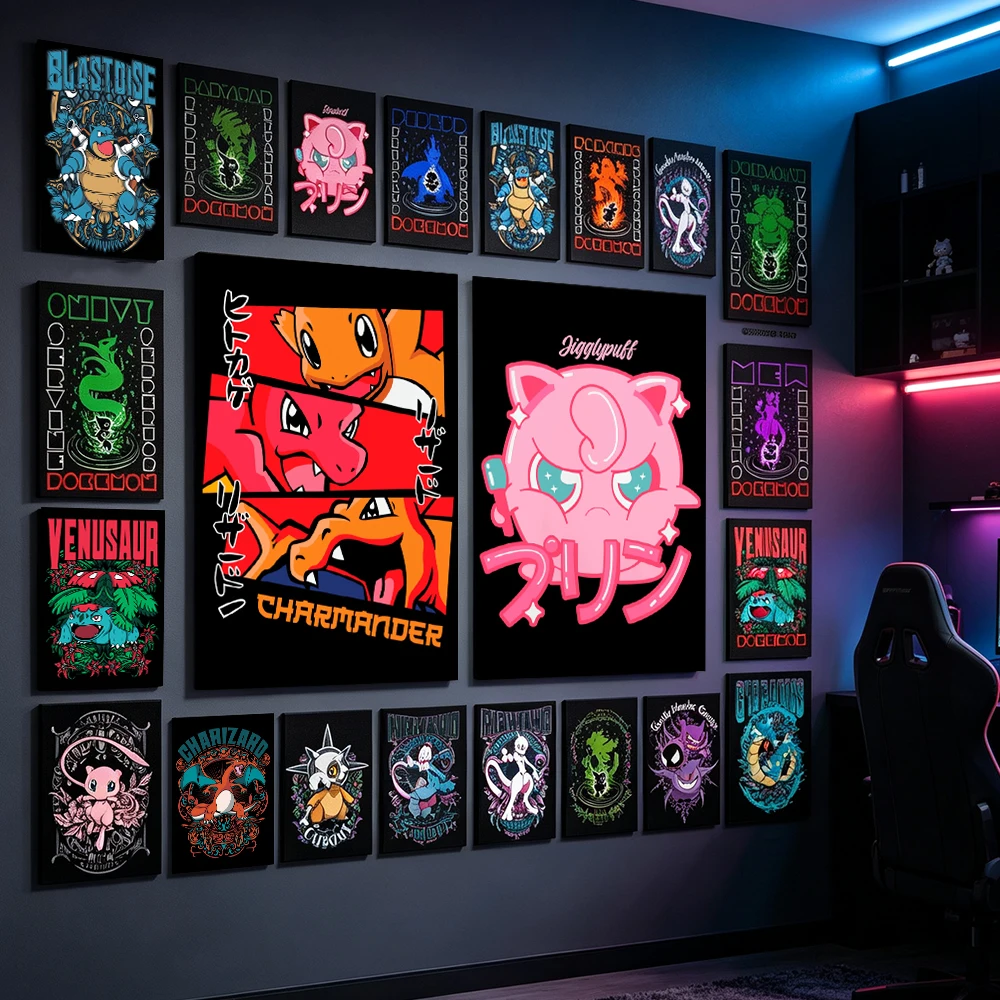 Dark Pokemon Character Canvas Wall Art Prints Graffiti Anime Poster Painting Cartoon Cool Gamer Room Decor for Boys Bedroom Gift