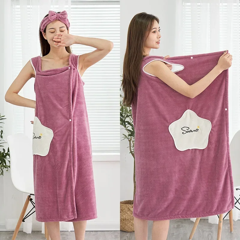 

Ladies Soft Bath Towels Home Textiles Bath Towels and Sauna Towels Bathroom Plus Size Wearable Microfiber Bathrobe Ladies Shower