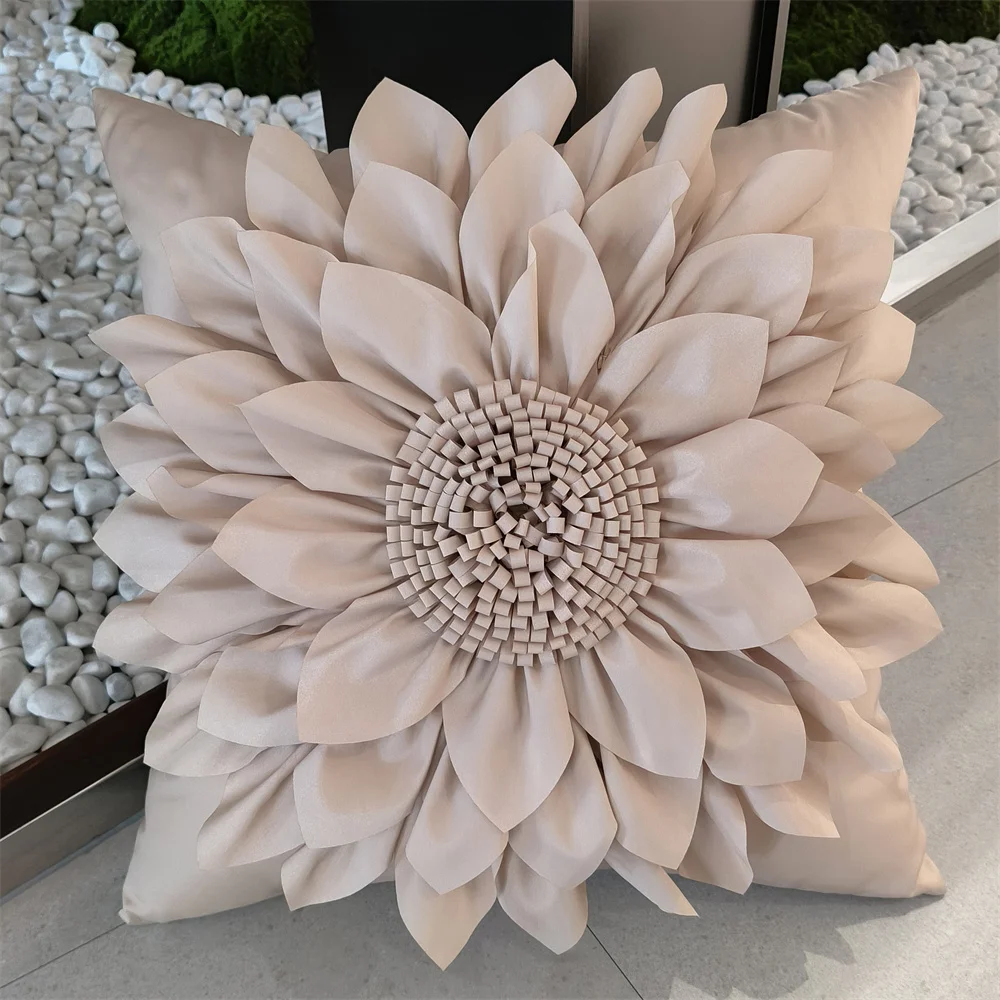 

Beige Decorative Cushion Covers For Sofa 3D Sunflower Pillow Cover Luxury Handmade Bed Couch Bohemia Taupe Pillow Case