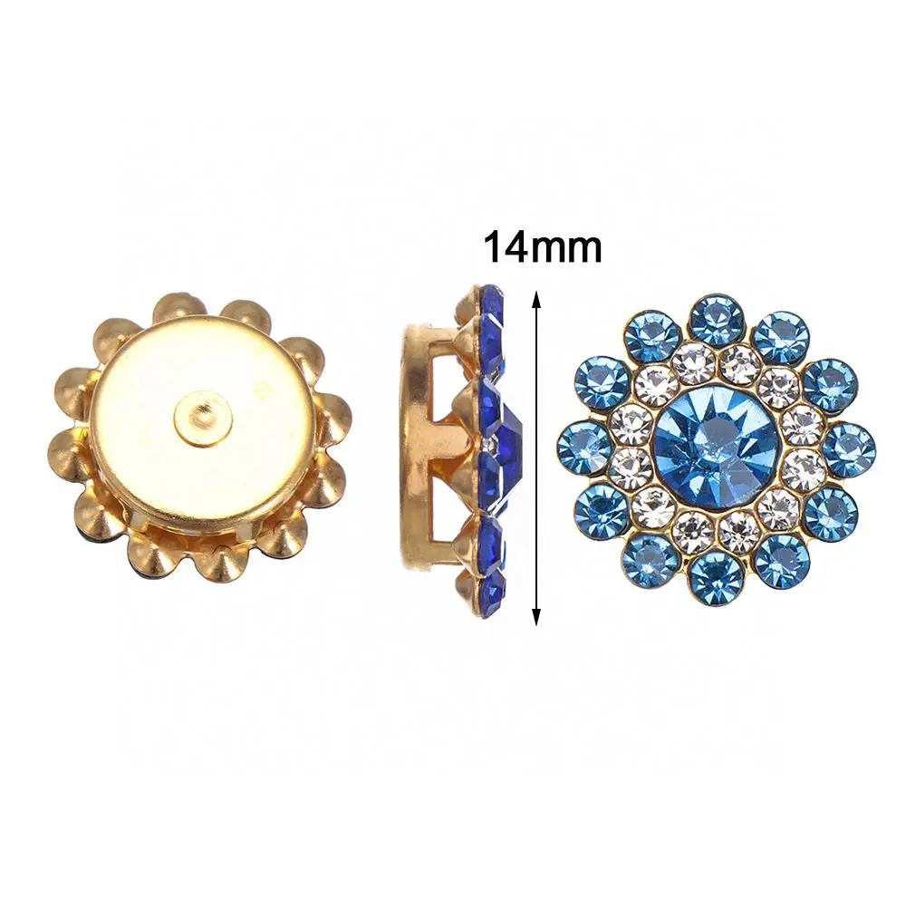 10PCS 14mm Apparel Sewing Steel Bottom Flower-shaped Rhinestone Buttons Clothes Decoration Hat Accessories Crystal Glass Stone