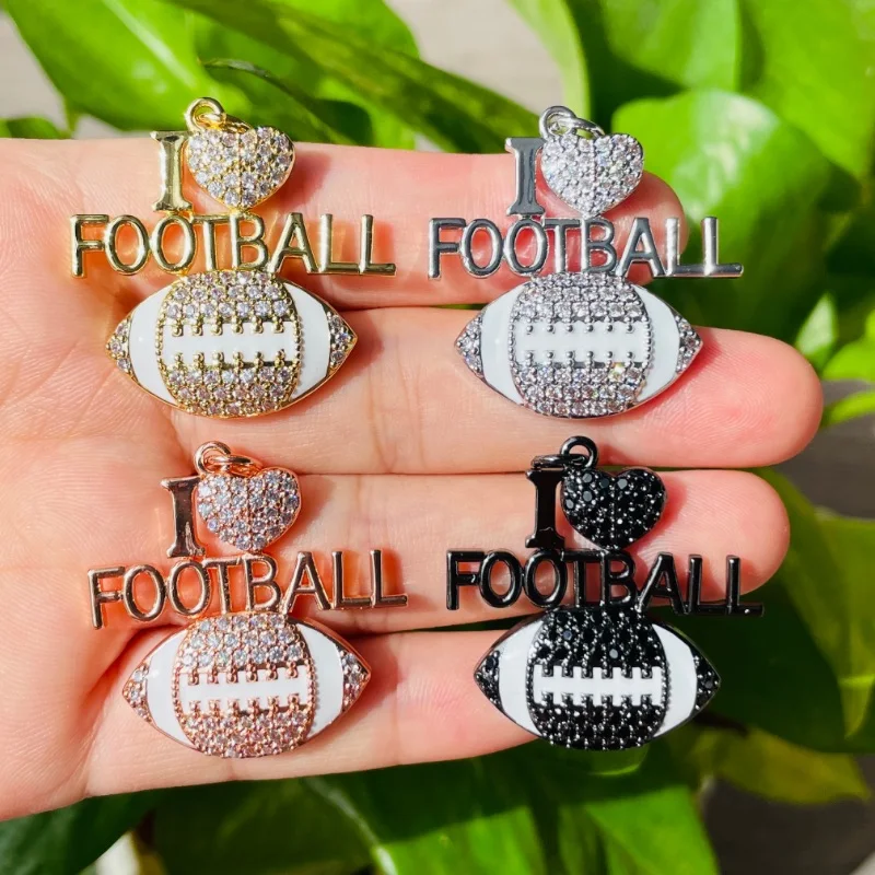 5pcs Micro Paved I Love Football Words Charms for Bracelet Necklace Making Super Bowl Sports Pendants Jewelry Handmade Accessory