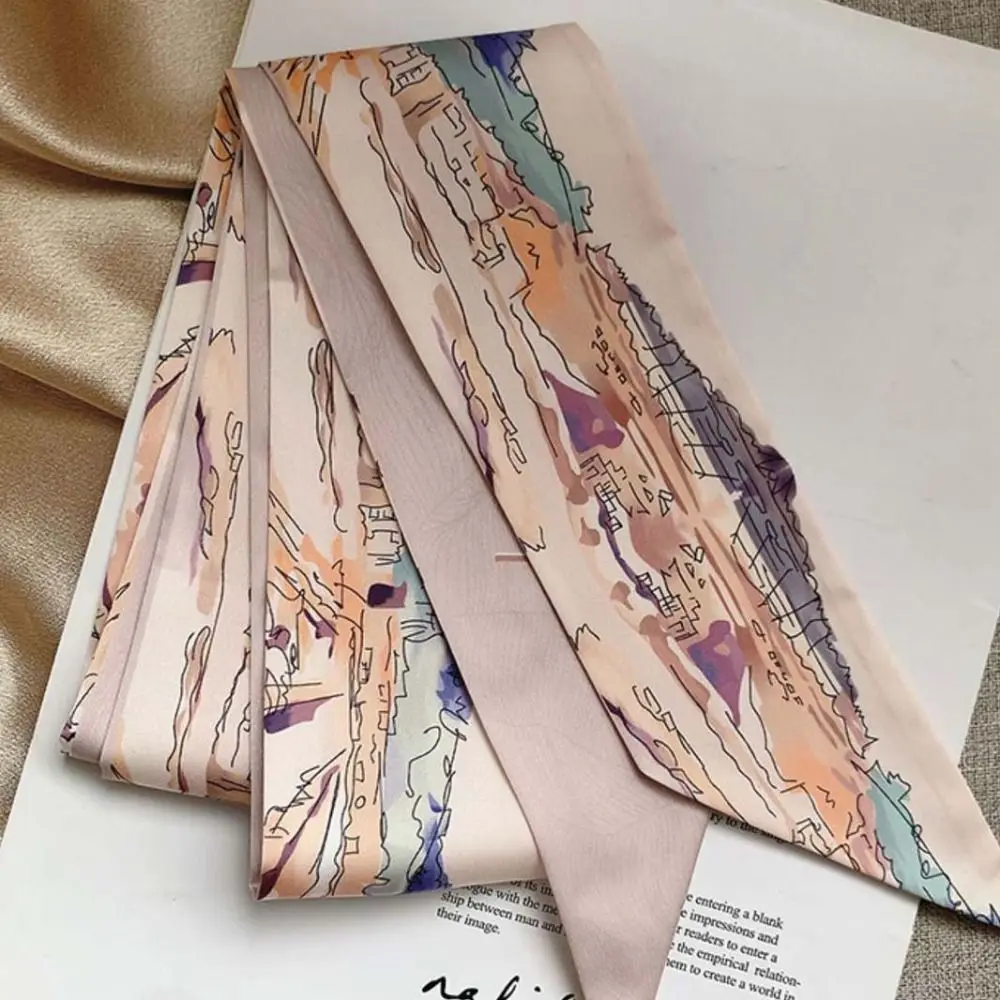 Sciarpa francese Farfalla Cravatta Capelli Stile cinese Stampa a olio Nastro per capelli Sciarpa Donna Cravatta al collo Borsa Foulard Fasce floreali Fascia per capelli