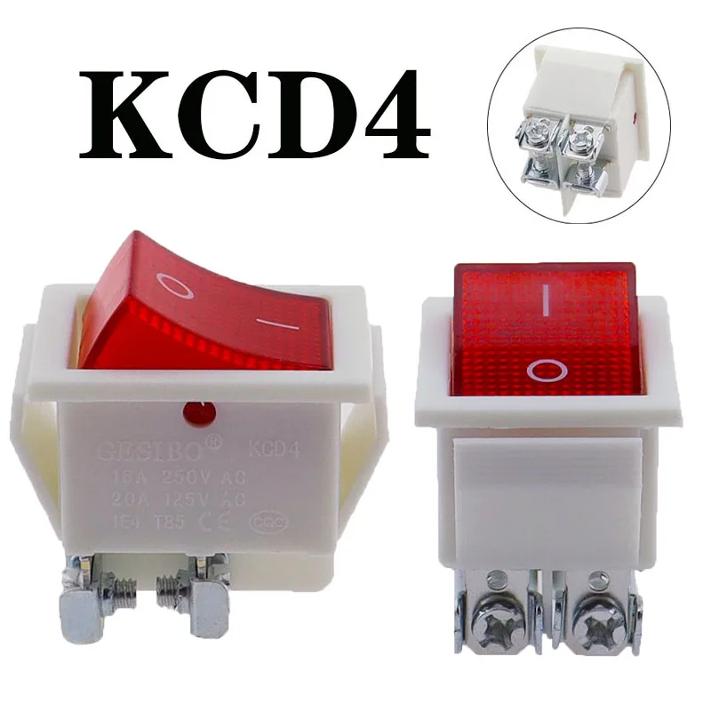 1PCS FILN 22x28mm WHITE Body on off 16A/250V 4 screw pin DPST T85 Auto Boat Marine Toggle Rocker Switch with LED 220V