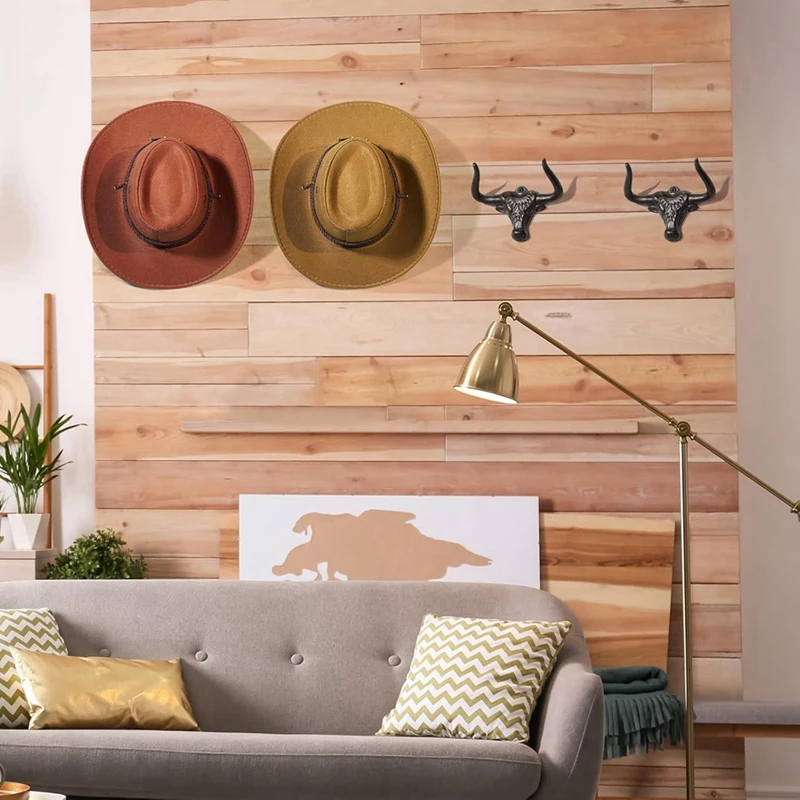 ABUL-Cowboy Hat Rack For Wall 4 Pack Modern Metal Cowboy Hat Holder Cast Iron Cowgirl Hat Hanger Western Hooks For Storage