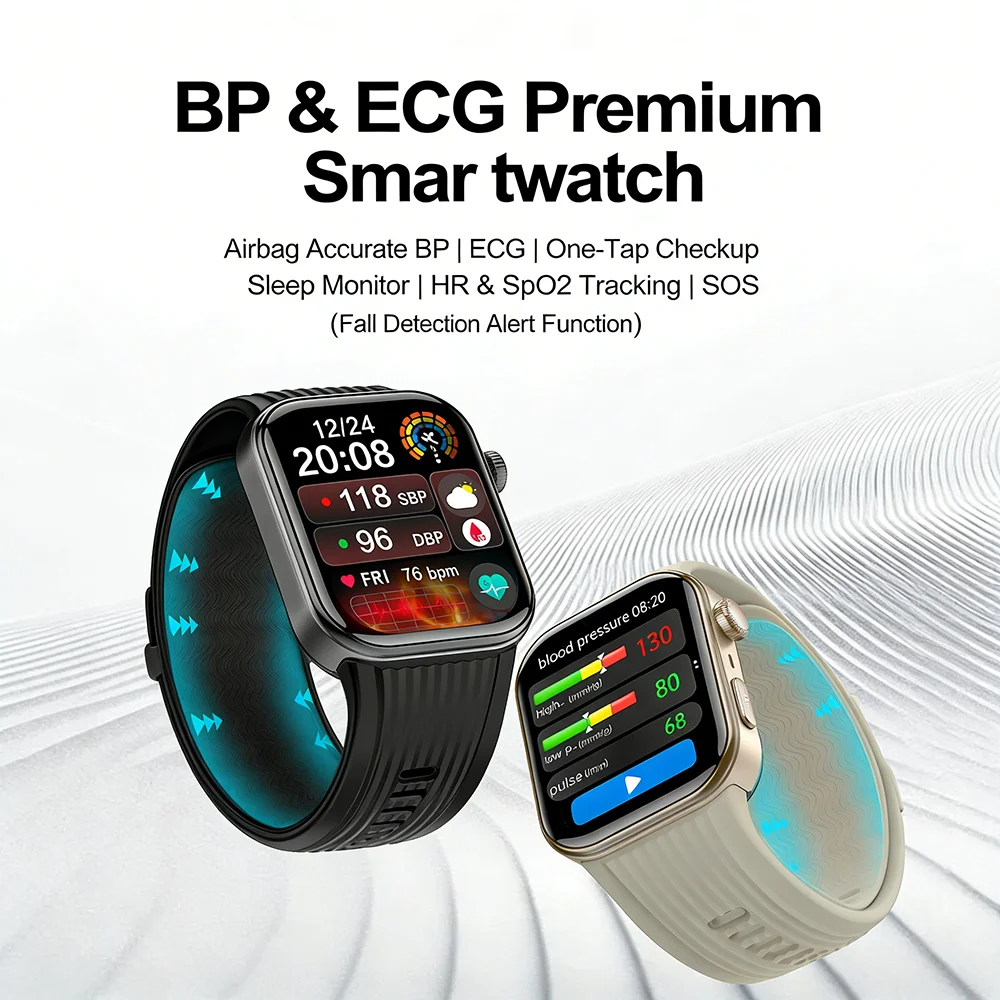 Air Pump Airbag Accurate Blood Pressure+ECG Smart Watch Heart Rate Blood Oxygen Monitor SOS Alert Bluetooth Call Smartwatch Men