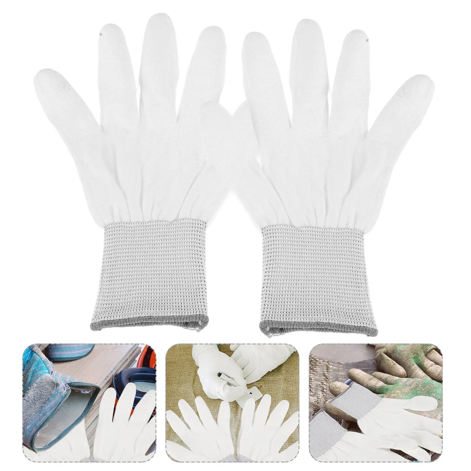 

12Pairs Anti Static PU Coated Gloves Nylon Quilting Gloves for Sewing Gardening Electronics Lab Lightweight Grey Edges